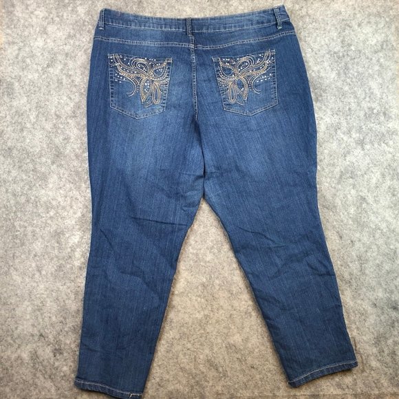 Faded Glory Jeans 24W High Rise Skinny Leg Thick Stich Embroidered Stretch Blue - Picture 10 of 11
